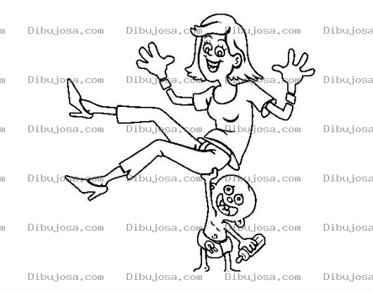 Dibujo para colorear Dibujo De Bebe Fuerte Cargando A Su Mama Para Pintar Y Colorear Bebe Musculoso