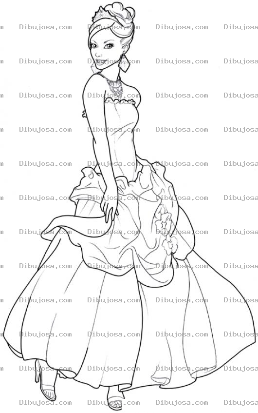 Dibujo para colorear Princesa Con Vestido Bonito Para Pintar Y Colorear