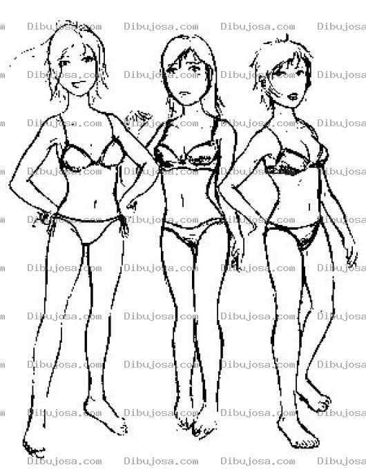 Dibujo para colorear Chicas En Ropa Interior Dibujo De Tres Mujeres En Bikini Para Pintar Y Colorear