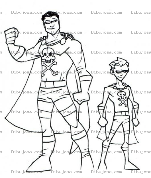 Dibujo para colorear Dibujo De Dos Super Heroes Para Pintar Y Colorear Heroe Grande Y Heroe Chiquito