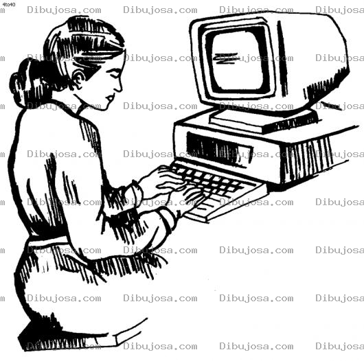 Dibujo para colorear Dibujo De Mujer Con Computadora Vieja Para Pintar Y Colorear