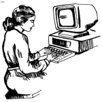 Dibujo para colorear Dibujo De Mujer Con Computadora Vieja Para Pintar Y Colorear