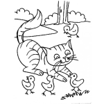 Dibujo para colorear Dibujo De Gato Jugando Con Unos Pollitos Para Pintar Y Colorear