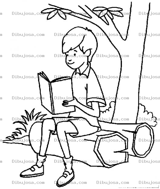 Dibujo para colorear Dibujo De Muchacho Leyendo Un Libro Debajo De Un Arbol Para Pintar Y Colorear