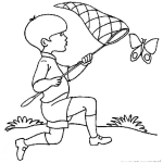 Dibujo para colorear Dibujo De Nino Persiguiendo A Una Mariposa Con Una Red Para Pintar Y Colorear