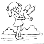 Dibujo para colorear Dibujo De Una Nina Con Una Paloma Para Pintar Y Colorear