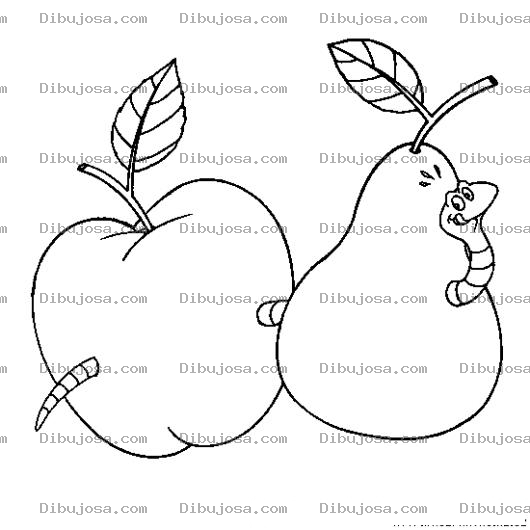 Dibujo para colorear Manzana Y Pera Engusanada Dibujo De Una Manzana Y Una Pera Atravesada Por Una Lombris Para Pintar Y Colorear