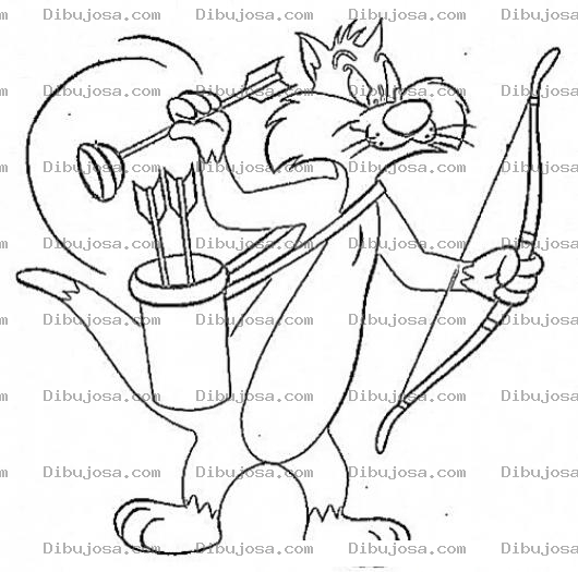 Dibujo para colorear Dibujo Del Gato Silvestre Tirando Flechas Con Ventosas Con Un Arco Para Pintar Y Colorear