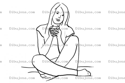 Dibujo para colorear Dibujo De Chica Tomando Te En Su Cama Para Pintar Y Colorear