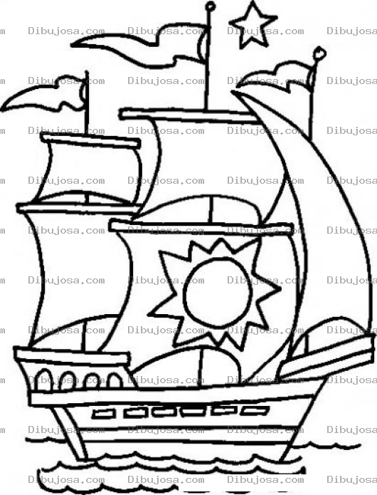 Dibujo para colorear Dibujo De Un Barco Con Un Sol Pintado En Una Vela Para Pintar Y Colorear