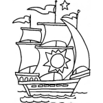 Dibujo para colorear Dibujo De Un Barco Con Un Sol Pintado En Una Vela Para Pintar Y Colorear