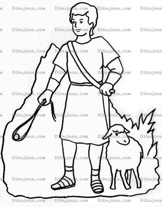 Dibujo para colorear Dibujo De David Con Una Oveja Para Pintar Y Colorear
