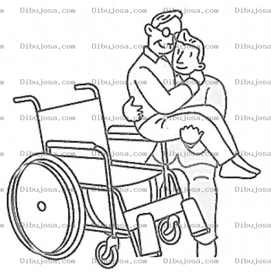 Dibujo para colorear Dibujo De Hombre Ayudando A Un Minusvalido A Sentarse En Su Silla De Ruedas
