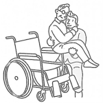 Dibujo para colorear Dibujo De Hombre Ayudando A Un Minusvalido A Sentarse En Su Silla De Ruedas