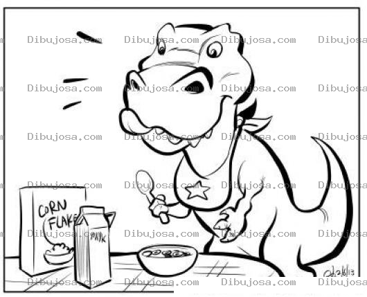 Dibujo para colorear Dibujo De Dinosaurio Desayunando Corn Flakes Con Leche Para Pintar Y Colorear