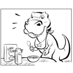 Dibujo para colorear Dibujo De Dinosaurio Desayunando Corn Flakes Con Leche Para Pintar Y Colorear