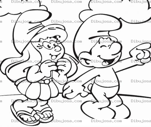 Dibujo para colorear Dibujo De Pitufina Con Un Pitufo Para Pintar Y Colorear