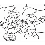 Dibujo para colorear Dibujo De Pitufina Con Un Pitufo Para Pintar Y Colorear
