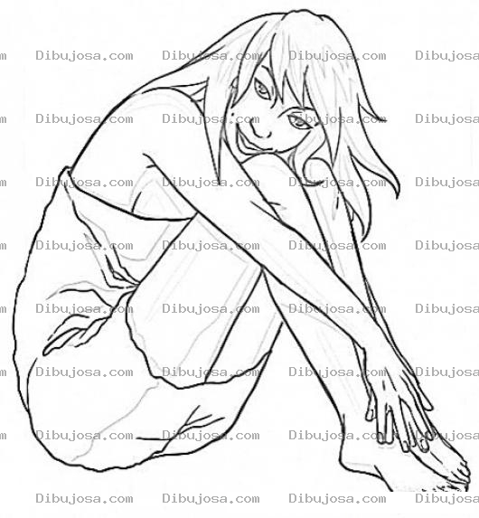 Dibujo para colorear Dibujo De Mujer Sentada En El Piso Con Los Pies Descalzos Para Pintar Y Colorear