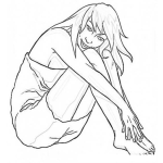 Dibujo para colorear Dibujo De Mujer Sentada En El Piso Con Los Pies Descalzos Para Pintar Y Colorear
