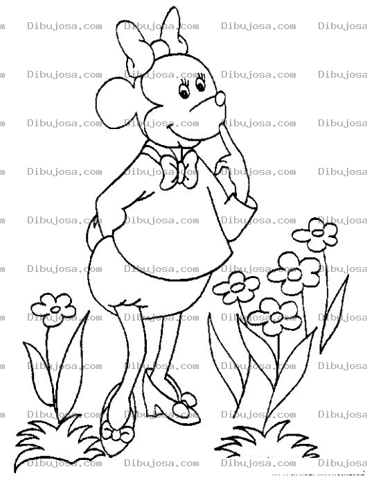 Dibujo para colorear Ratona En Un Jarin De Flores Para Pintar Y Colorear