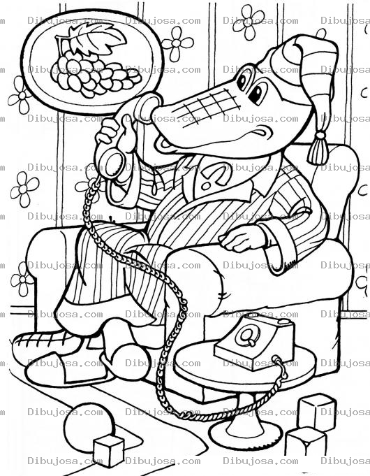 Dibujo para colorear Cocodrilo Hablando Por Telefono Para Colorear