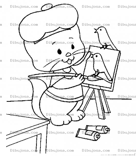 Dibujo para colorear Gatito Pintor Dibujo D Eun Gato Artista Pintando A Un Pajarito Al Oleo Para Pintar Y Colorear