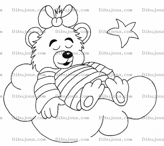 Dibujo para colorear Dibujo De Osito Durmiendo Sobre Una Nube Para Pintar Y Colorear