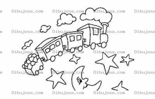 Dibujo para colorear Dibujo De Un Trensito Sobre La Luna Y Las Estrellas Para Pintar Y Colorear