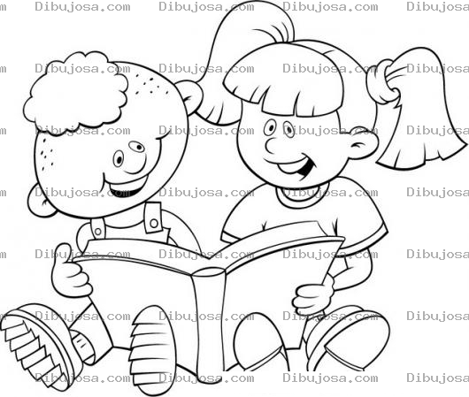 Dibujo para colorear Dibujo De Dos Hermanitos Leyendo Un Libro Para Pintar Y Colorear Hermanita Y Hermanito