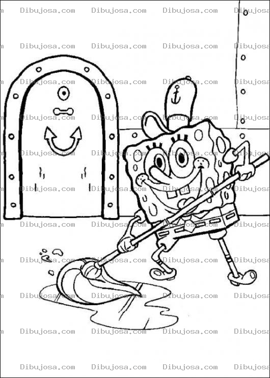 Dibujo para colorear Dibujo De Bob Esponja Trapeando Para Colorear A Bobesponja Con Trapeador