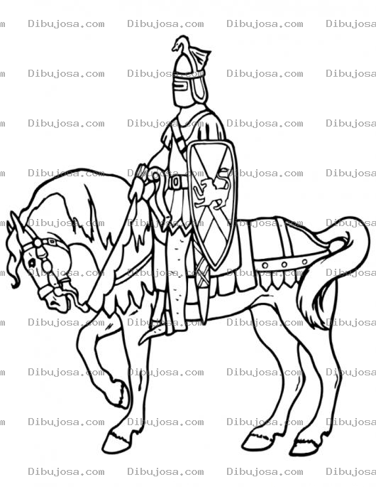 Dibujo para colorear Dibujo De Caballero Con Armadura Medieval Sobre Su Caballo Para Pintar Y Colorear