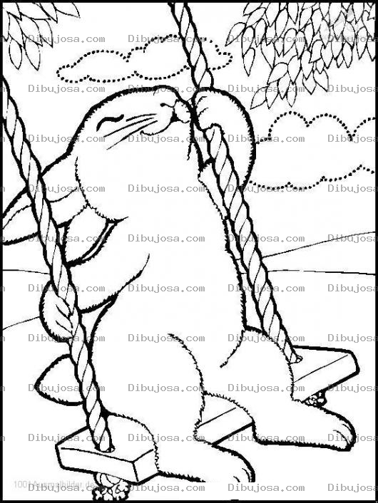Dibujo para colorear Dibujo De Conejo En Columpio Para Pintar Y Colorear