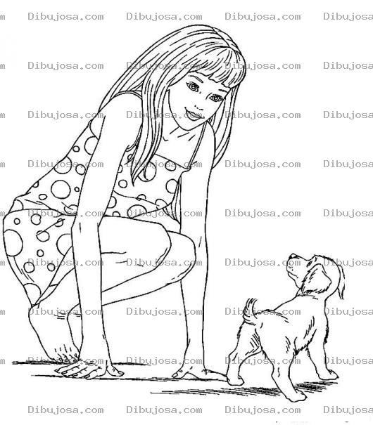 Dibujo para colorear Dibujo De Mujer Con Perrito Para Pintar Y Colorear
