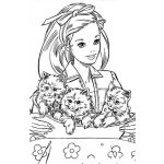 Dibujo para colorear Dibujo De Barbie Con Tres Gatitos Para Colorear Princesa Con 3 Gatos