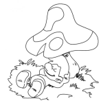 Dibujo para colorear Dibujo De Pitufo Durmiendo Debajo De Un Hongo Para Pintar Y Colorear