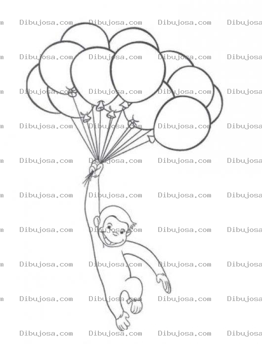 Dibujo para colorear Dibujo Del Mono Jorge El Curioso Con Globos Para Pintar Y Colorear