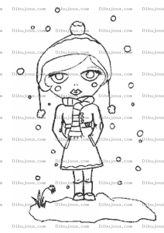 Dibujo para colorear Dibujo De Chica Bajo La Nueve Para Pintar Y Colorear
