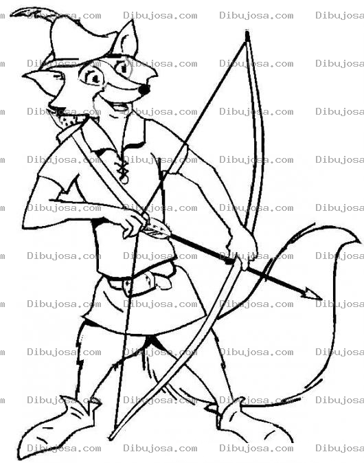 Dibujo para colorear Colorear Robin Hood Zorro Con Arco Y Flecha