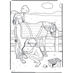 Dibujo para colorear Dibujo De Veterinaria Vendando Las Patas De Un Caballo Para Pintar Y Colorear