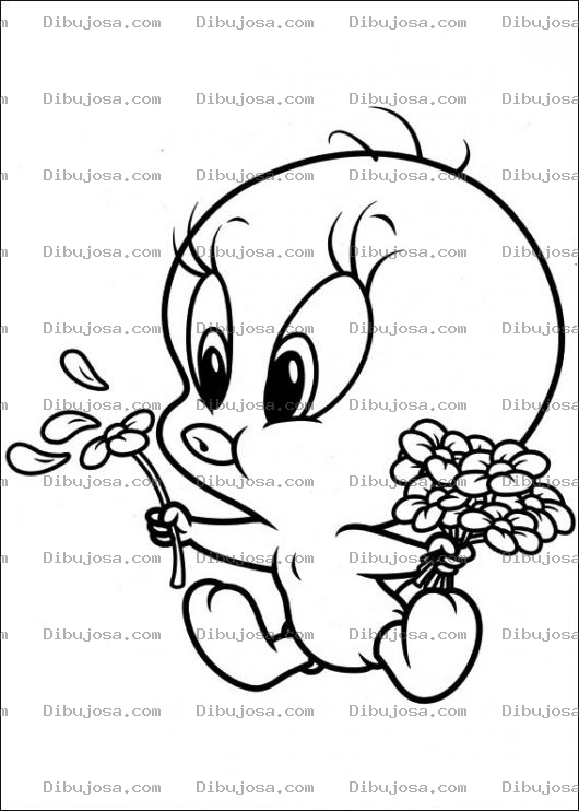 Dibujo para colorear Dibujo De Piolin Deshojando Flores Para Pintar Y Colorear