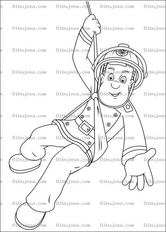 Dibujo para colorear Dibujo De Bombero Colgando De Un Lazo Para Pintar Y Colorear
