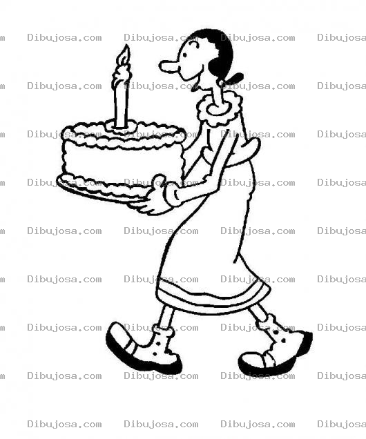 Dibujo para colorear Colorear A Olivia Novia De Popeye Con Un Pastel