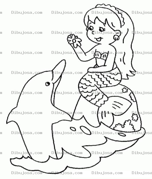 Dibujo para colorear Dibujo De Sirenita Con Delfin Para Pintar Y Colorear