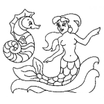 Dibujo para colorear Sirena Sin Brasier Con Un Caballito De Mar Para Pintar Y Colorear