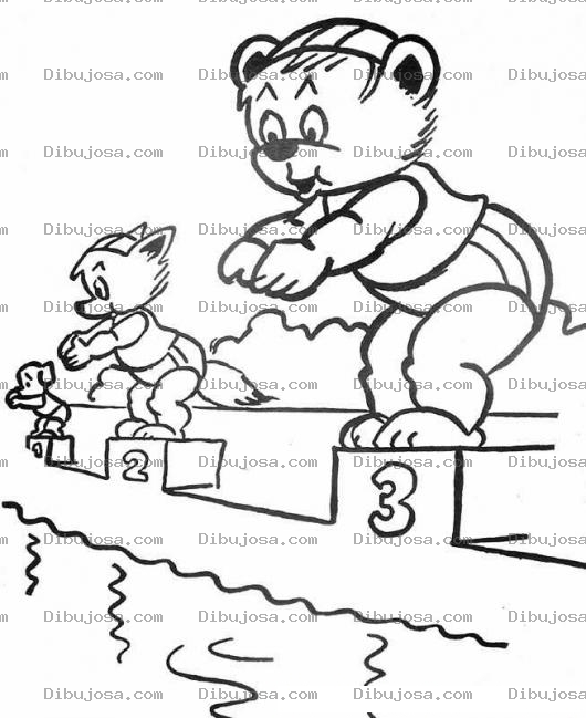 Dibujo para colorear Colorear Competencia De Natacion De Animalitos