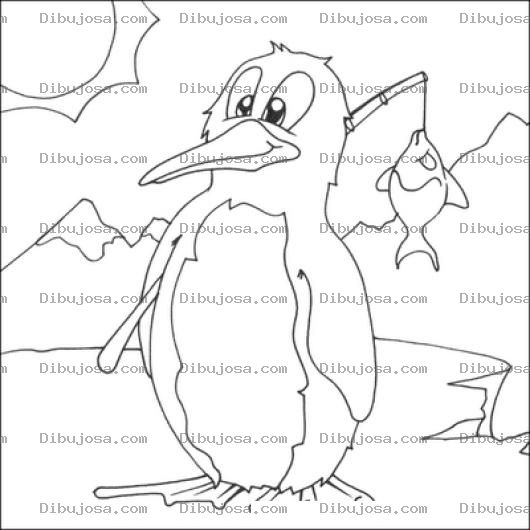 Dibujo para colorear Pinguino Pescador Dibujo De Un Pinguino Con Un Pescado Para Pintar Y Colorear