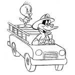Dibujo para colorear Dibujo De Pato Lucas Y Piolin En Carro De Bomberos Para Pintar Y Colorear