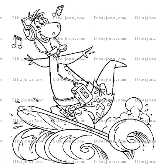 Dibujo para colorear Dibujo De Dino Picapiedra Surfeando Para Colorear