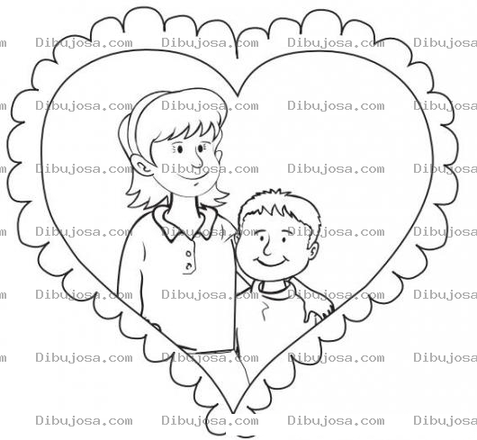 Dibujo para colorear Tarjeta Dia De La Madre Dibujo De Mama E Hijo En Un Corazon Para Pintar Y Colorear